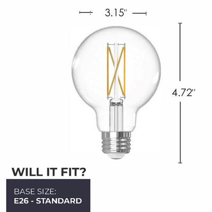 Bulbrite 776217 LED Filament 7.6 Watt Dimmable G25 Light Bulb with Clear Finish and Medium Screw 2700K E26 Base - 2700K (Warm White Light) 800 lumens