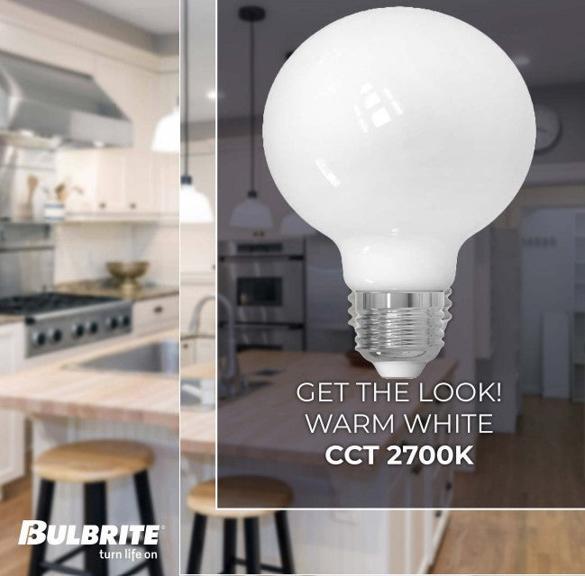 Bulbrite 776218 LED Filament 7.6 Watt Dimmable G25 Light Bulb with Milky Finish and Medium Screw 2700K E26 Base - 2700K (Warm White Light) 800 lumens