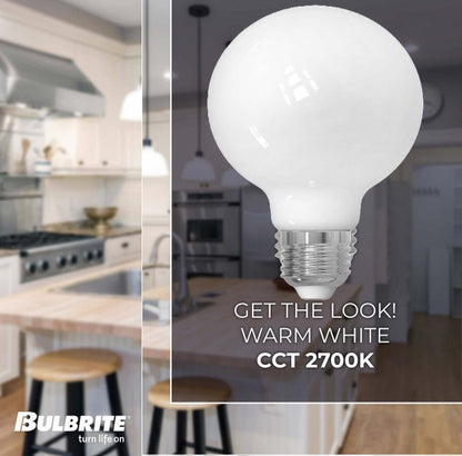 Bulbrite 776218 LED Filament 7.6 Watt Dimmable G25 Light Bulb with Milky Finish and Medium Screw 2700K E26 Base - 2700K (Warm White Light) 800 lumens
