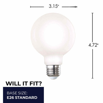 Bulbrite 776218 LED Filament 7.6 Watt Dimmable G25 Light Bulb with Milky Finish and Medium Screw 2700K E26 Base - 2700K (Warm White Light) 800 lumens