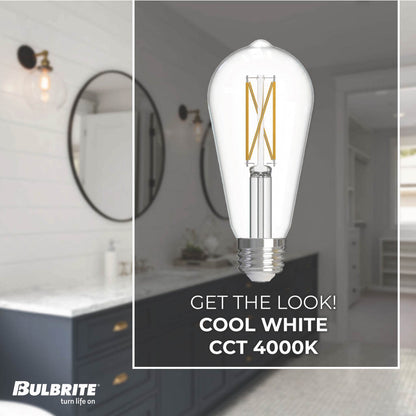 Bulbrite 776225 LED Filament 7.6 Watt Dimmable ST18 Light Bulb with Clear Finish and Medium Screw 4000K E26 Base - 4000K (Cool White Light) 800 lumens