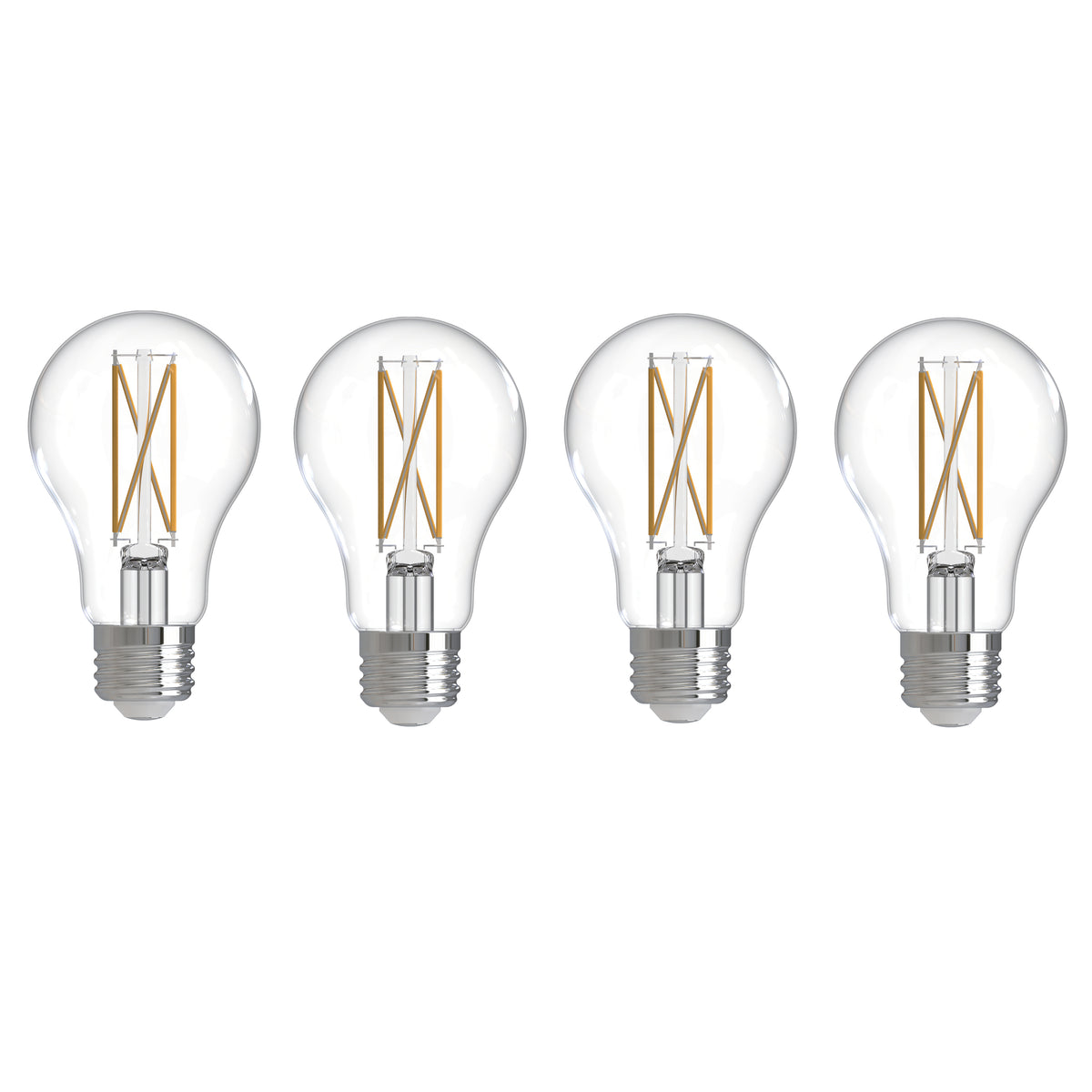 Bulbrite 776226 LED Filament Pack of 4, 7.6 Watt Dimmable A19 Light Bulb with Clear Finish and Medium Screw E26 Base - 2700K (Warm White Light) 800 lumens