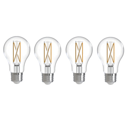 Bulbrite 776228 Bulbrite LED Filament Pack of 4, 7.6 Watt Dimmable A19 Light Bulb with Clear Finish and Medium Screw E26 Base - 4000K(Cool White Light), 800 lumens