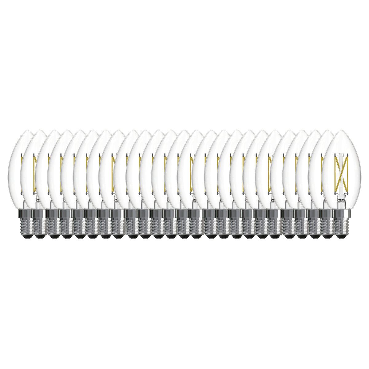 Bulbrite 776238 LED Filament Pack of 25, 5.1 Watt Dimmable B11 Light Bulb with Clear Finish and Candelabra Screw E12 Base - 3000K (Soft White Light) 500 lumens