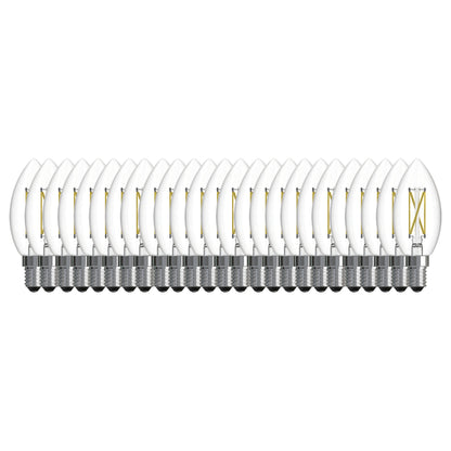 Bulbrite 776238 LED Filament Pack of 25, 5.1 Watt Dimmable B11 Light Bulb with Clear Finish and Candelabra Screw E12 Base - 3000K (Soft White Light) 500 lumens