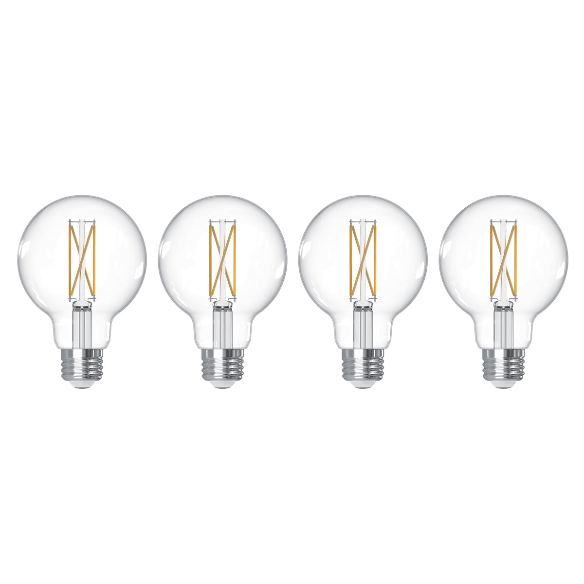 Bulbrite 776241 LED Filament Pack of 4, 7.6 Watt Dimmable G25 Light Bulb with Clear Finish and Medium Screw E26 Base - 4000K (Cool White Light) 800 lumens