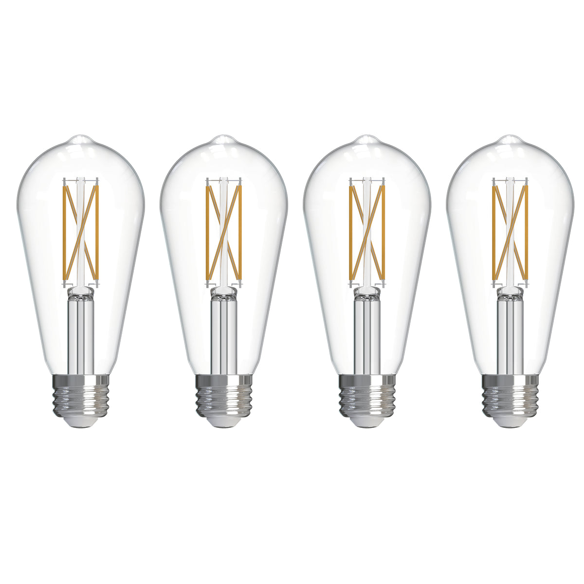 Bulbrite 776242 LED Filament Pack of 4, 7.6 Watt Dimmable ST18 Light Bulb with Clear Finish and Medium Screw E26 Base - 2700K (Warm White Light) 800 lumens