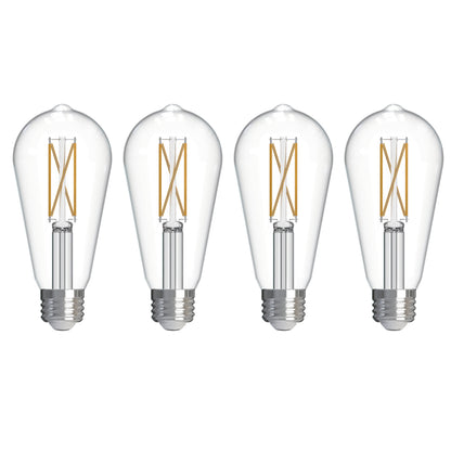 Bulbrite 776243 LED Filament Pack of 4, 7.6 Watt Dimmable ST18 Light Bulb with Clear Finish and Medium Screw E26 Base - 3000K (Soft White Light) 800 lumens