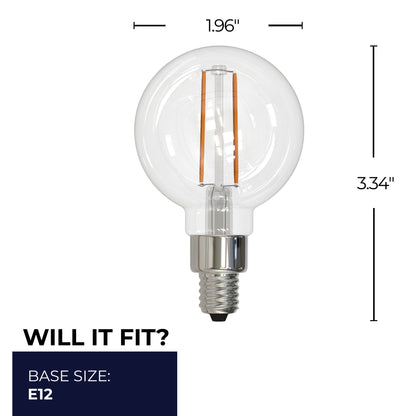 Bulbrite 776706 LED Filament 2.5 Watt G16 Light Bulb with a Clear Finish and a Candelabra Screw E12 Base - 2700K (Warm White Light) 250 Lumens
