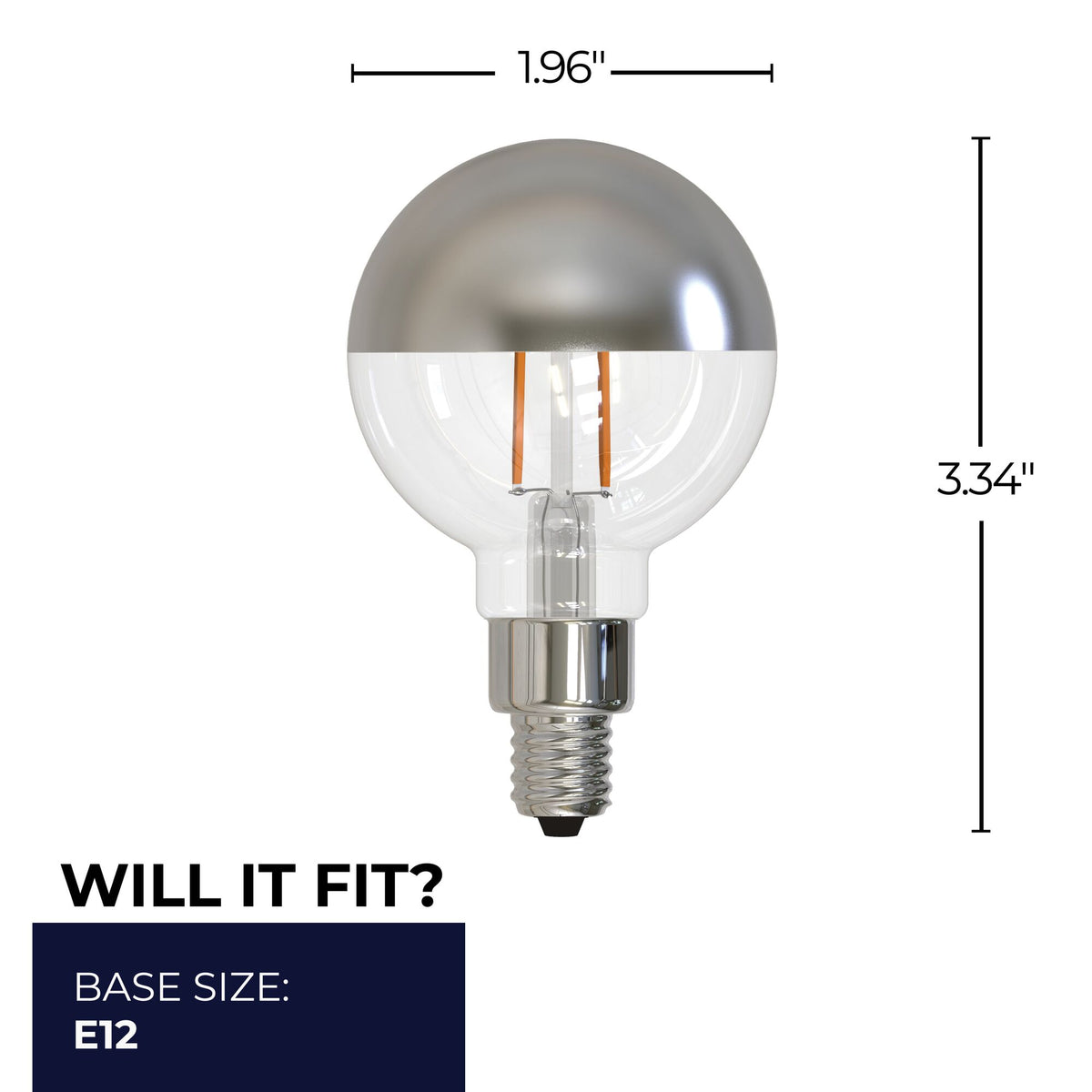 Bulbrite 776771 LED Filament 2.5 Watt G16 Light Bulb with a Half Chrome Finish and a Candelabra Screw E12 Base - 2700K (Warm White Light) 200 Lumens