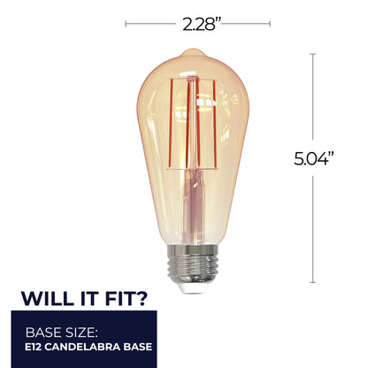 Bulbrite 776801 LED Filament 5 Watt ST18 Light Bulb with an Antique Finish and a Medium Screw E26 Base - 2200K (Amber Light) 450 Lumens