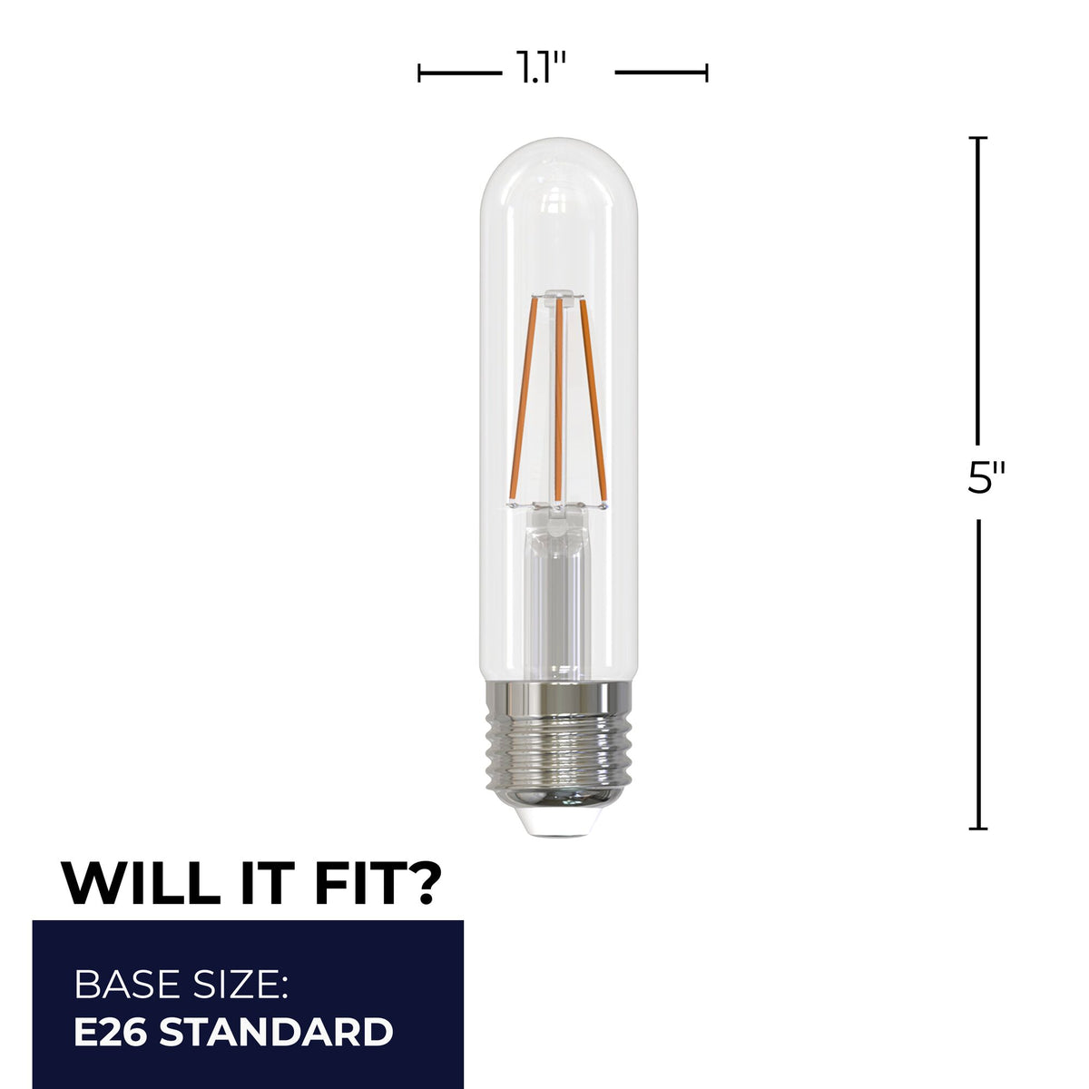 Bulbrite 776854 LED Filament 3 Watt T9 5" Light Bulb with a Clear Finish and a Medium Screw E26 Base - 3000K (Soft White Light) 250 Lumens