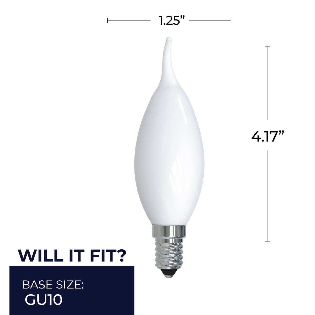 Bulbrite 776861 LED Filament 4.5 Watt CA10 Light Bulb with a Milky Finish and a Candelabra Screw E12 Base - 3000K (Soft White Light) 400 Lumens