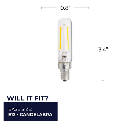 Bulbrite 776951 LED Filament 2.5 Watt T6 Light Bulb with a Clear Finish and a Candelabra Screw E12 Base - 2700K (Warm White Light) 250 Lumens
