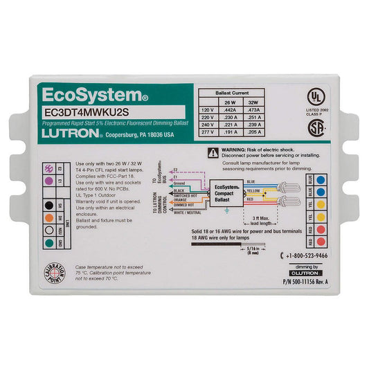 Lutron EC3DT4MWKU2S Fluorescent Ballast