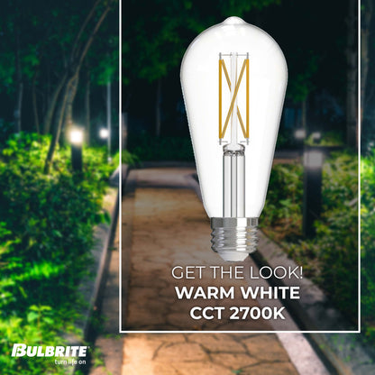 Bulbrite 776223 LED Filament 7.6 Watt Dimmable ST18 Light Bulb with Clear Finish and Medium Screw 2700K E26 Base - 2700K (Warm White Light) 800 lumens