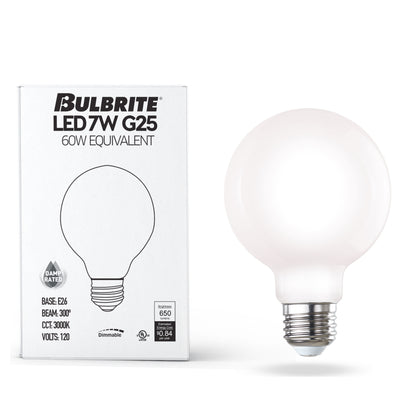 Bulbrite 776220 LED Filament 7.6 Watt Dimmable G25 Light Bulb with Milky Finish and Medium Screw 3000K E26 Base - 3000K (Soft White Light) 800 lumens