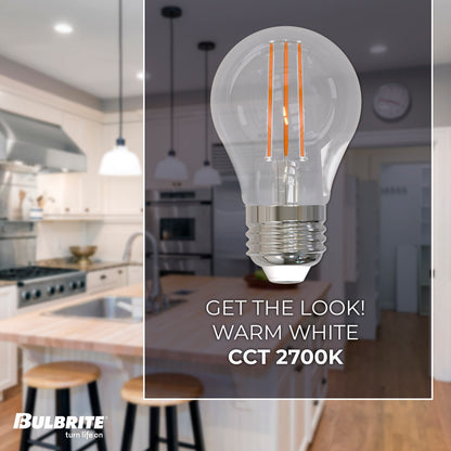 Bulbrite 776208 LED Filament 7.6 Watt Dimmable A15 Light Bulb with Clear Finish and Medium Screw 2700K E26 Base - 2700K (Warm White Light) 800 lumens