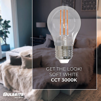 Bulbrite 776210 LED Filament 7.6 Watt Dimmable A15 Light Bulb with Clear Finish and Medium Screw 3000K E26 Base - 3000K (Soft White Light) 800 lumens