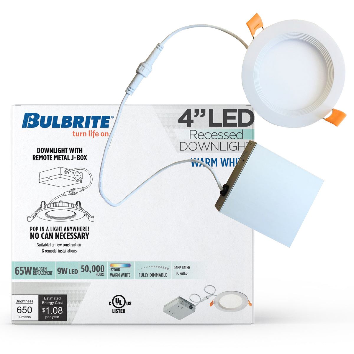 Bulbrite 773210 9W 4" JBOX DWNLGT Warm White LED Fixture