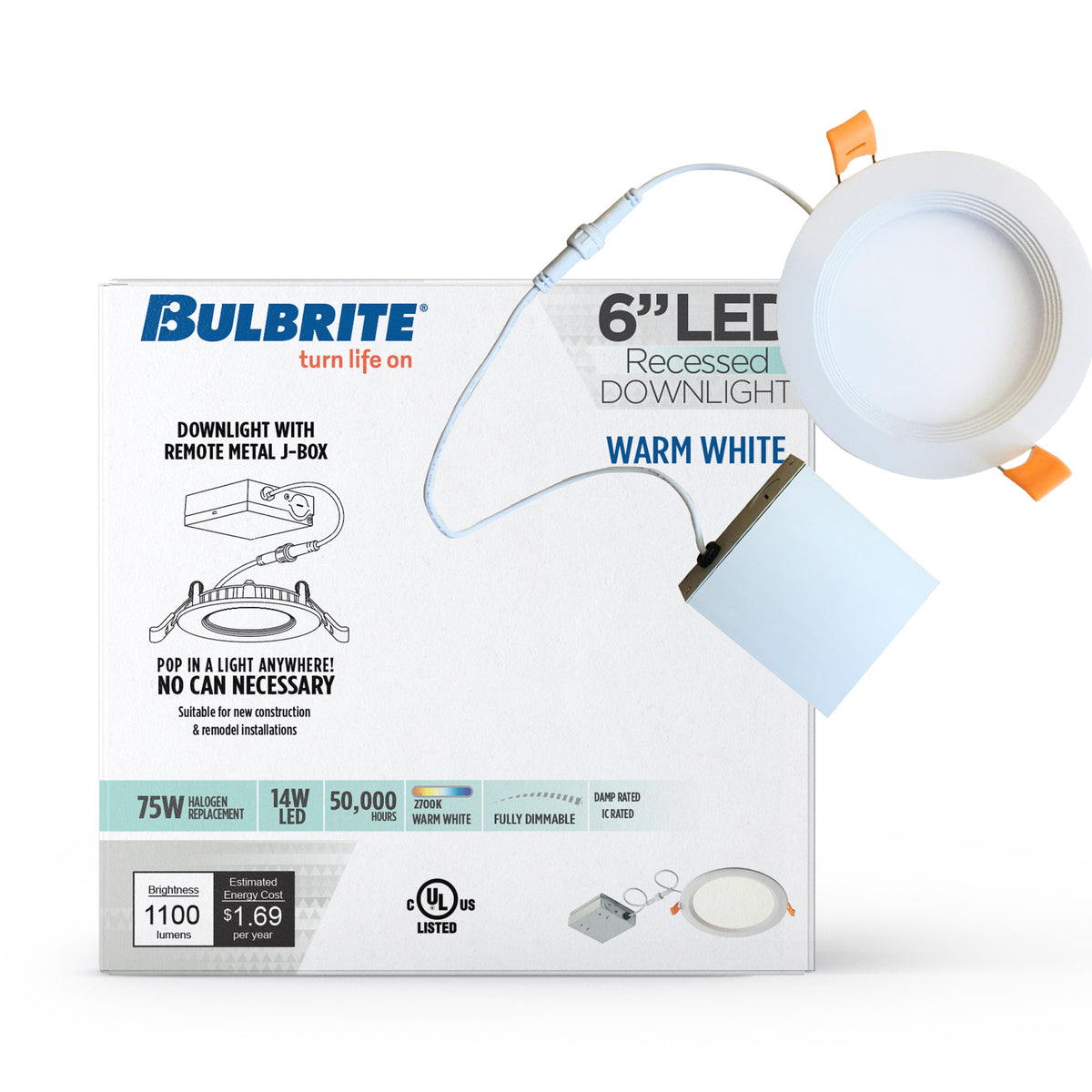 Bulbrite 773260 14W 6" JBOX DWNLGT Warm White LED Fixture