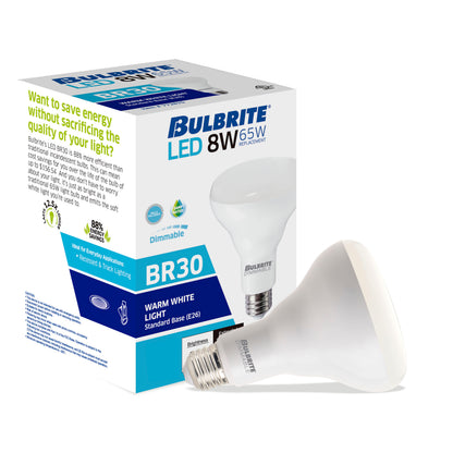 Bulbrite 772856 Bulbrite LED Filament 8 Watt Dimmable BR30 Light Bulb with Frost Glass Finish and Medium (E26) Base - 2700K (Warm White Light), 650 Lumens