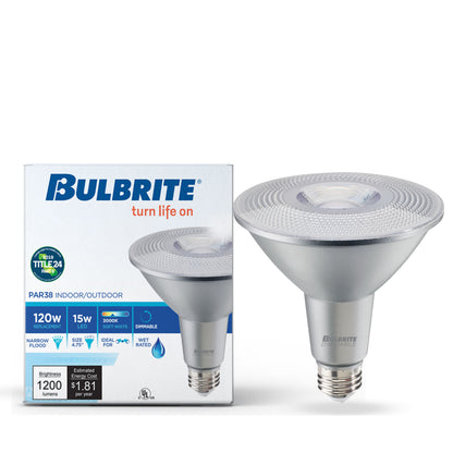 Bulbrite 772302 LED 15 Watt PAR38 Light Bulb with a Medium Screw E26 Base - 3000K (Soft White Light) 1200 Lumens
