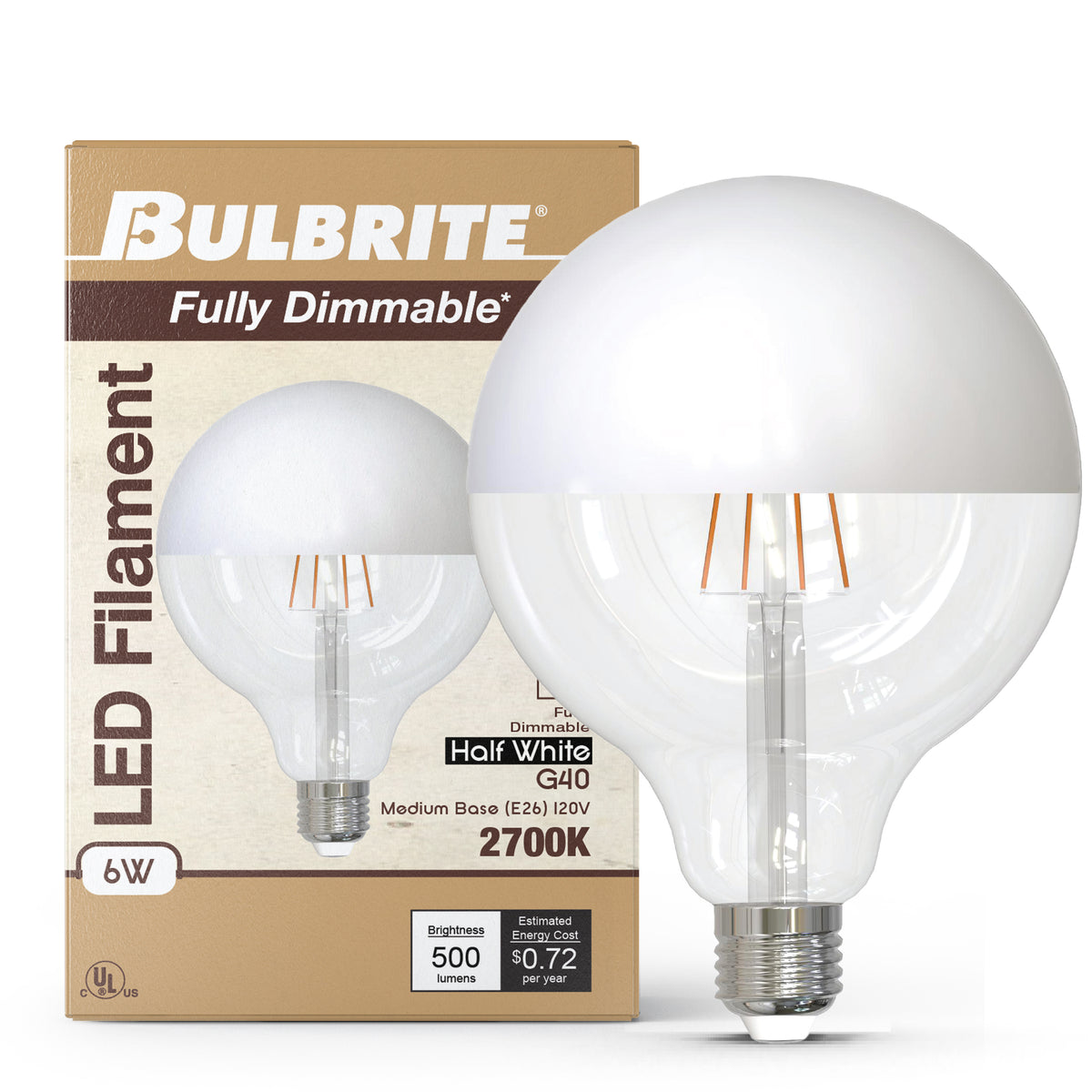 Bulbrite 776840 6W G40 Warm White LED Light Bulb