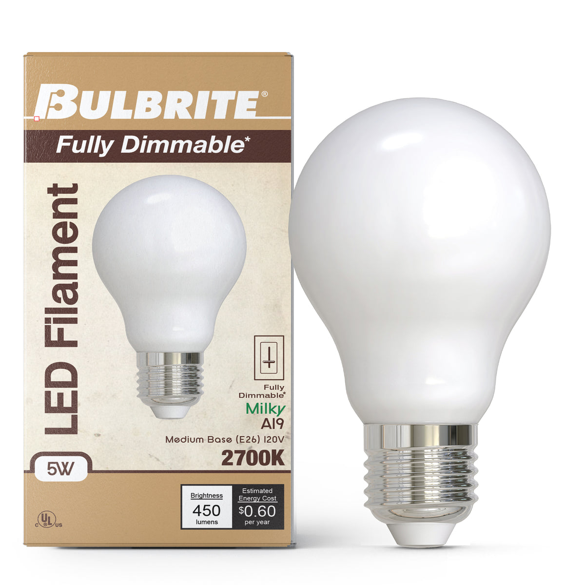 Bulbrite 776954 5W A19 Warm White LED Light Bulb