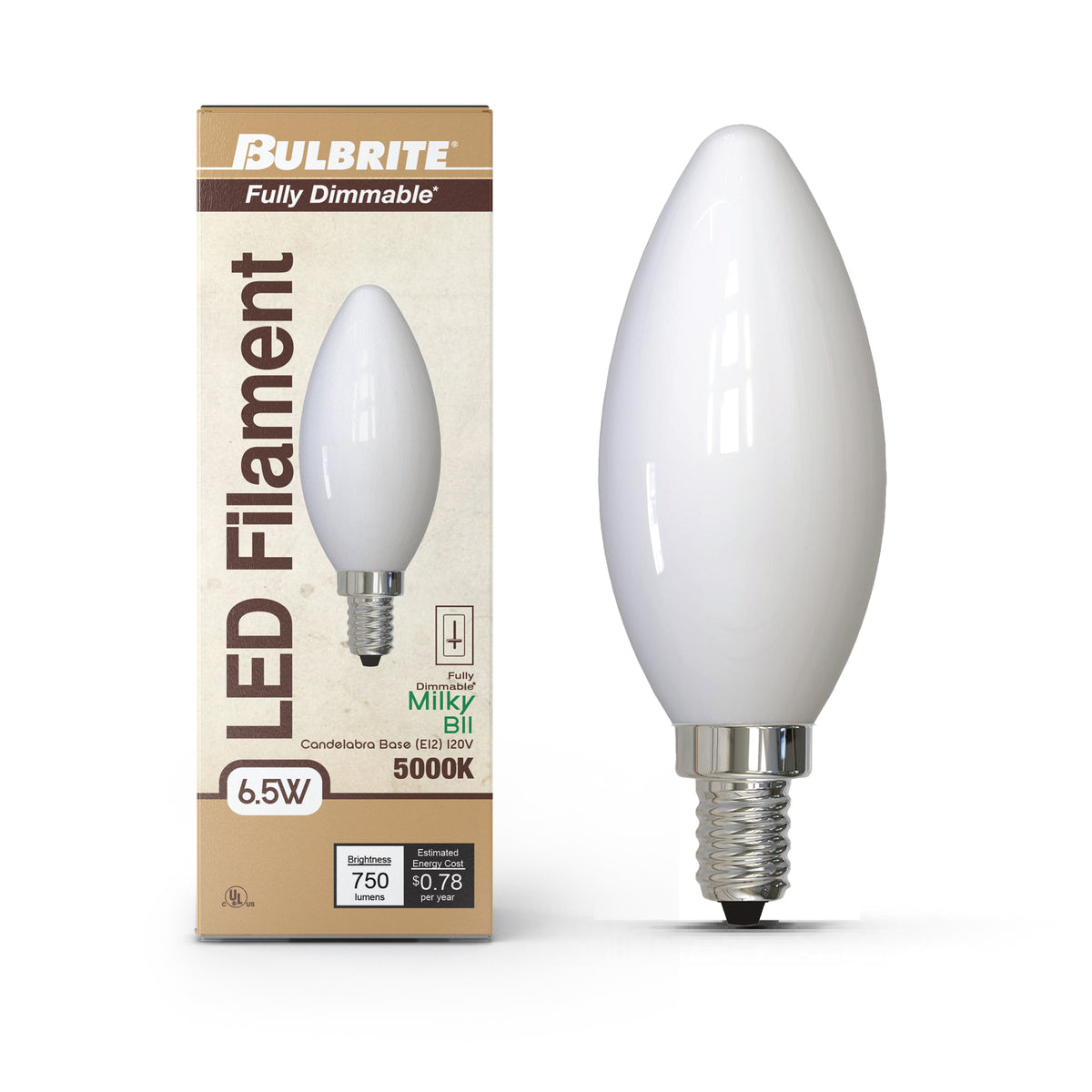 Bulbrite 776967 6.5W B11 Cool White LED Light Bulb