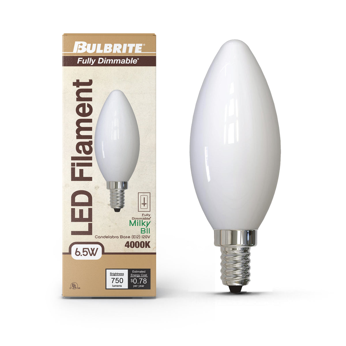 Bulbrite 776968 6.5W B11 Cool White LED Light Bulb
