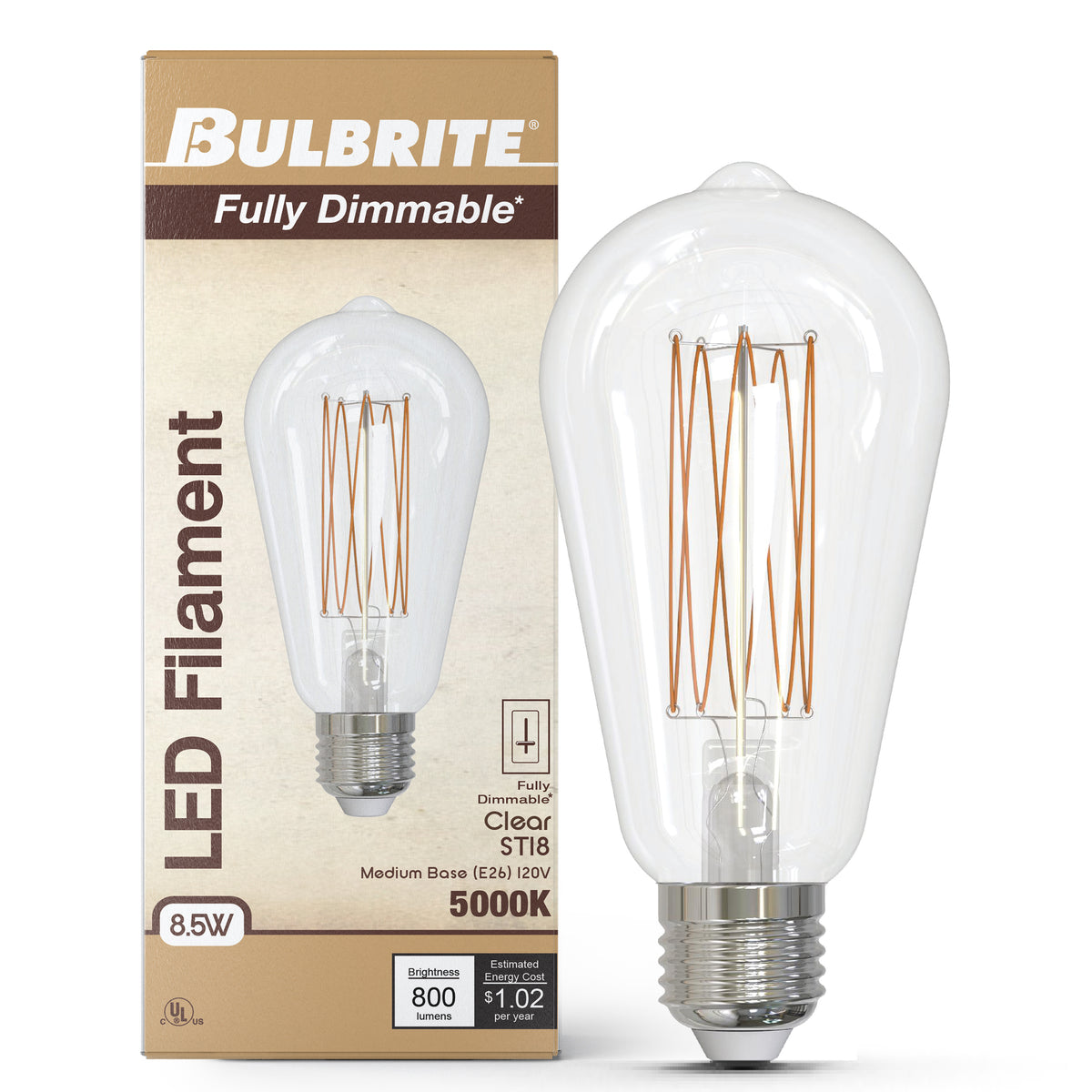 Bulbrite 776985 8.5W ST18 Cool White LED Light Bulb