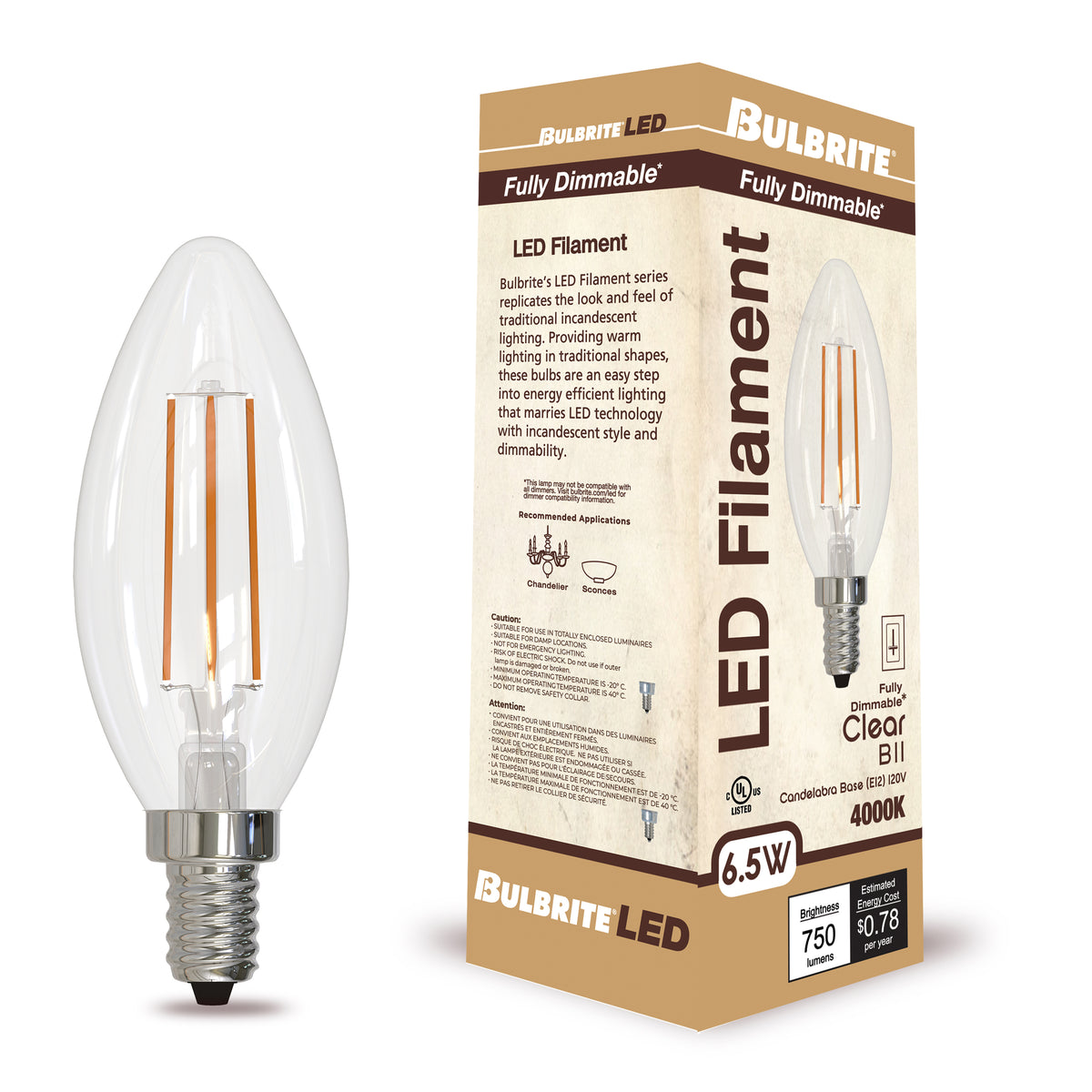 Bulbrite 776932 6.5W B11 Cool White LED Light Bulb