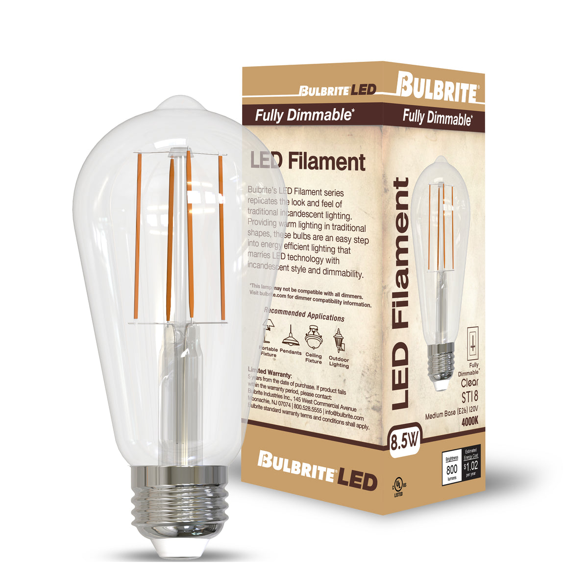 Bulbrite 776935 8.5W ST18 Cool White LED Light Bulb