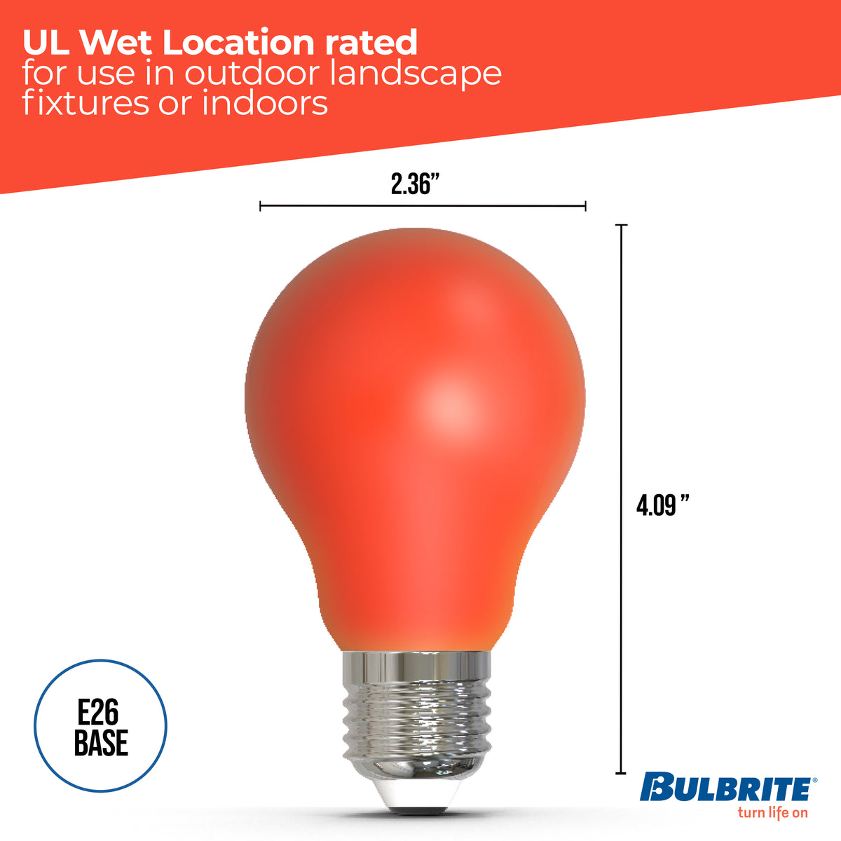 Bulbrite 776105 25-Watt Equivalent Ceramic Red Color A19 Weatherproof Outdoor E26 Medium Base Flood LED Light Bulb