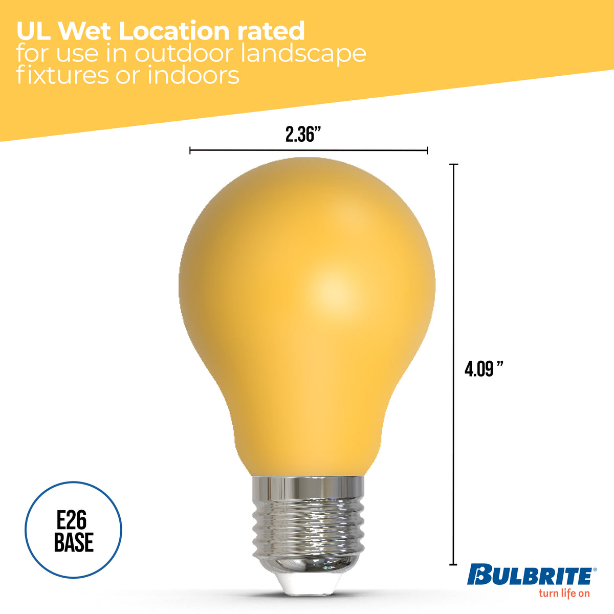 Bulbrite 776107 25-Watt Equivalent Ceramic Yellow Color A19 Weatherproof Outdoor E26 Medium Base LED Light Bulb