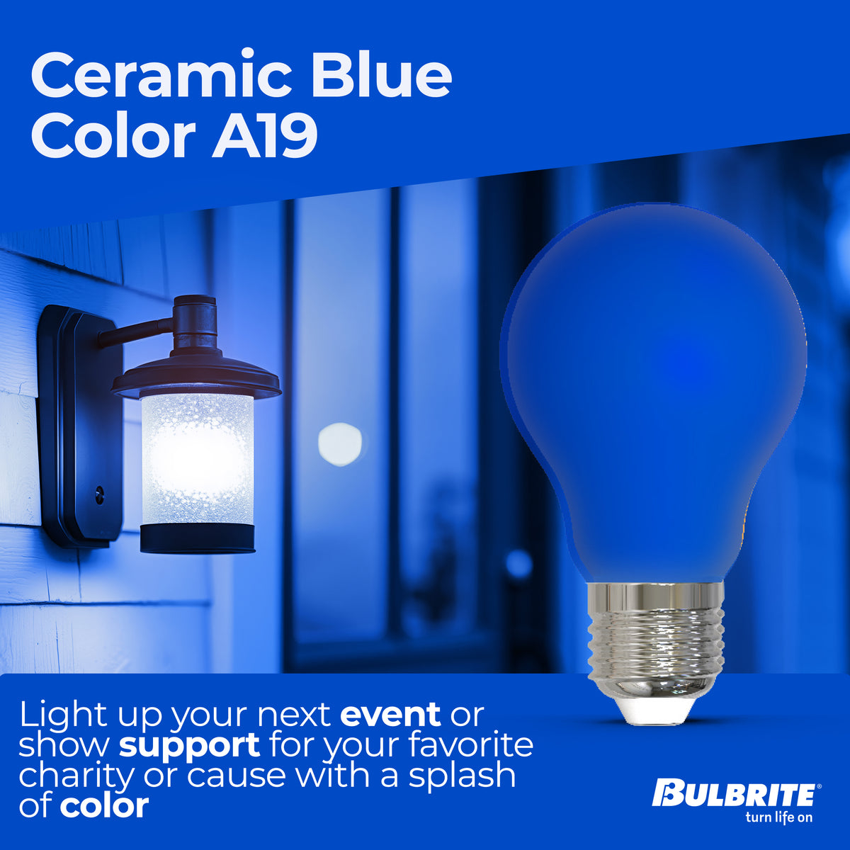 Bulbrite 776109 25-Watt Equivalent Ceramic Blue Color A19 Weatherproof Outdoor E26 Medium Base LED Light Bulb