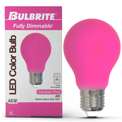Bulbrite 776110 25-Watt Equivalent Ceramic Pink Color A19 Weatherproof Outdoor E26 Medium Base LED Light Bulb
