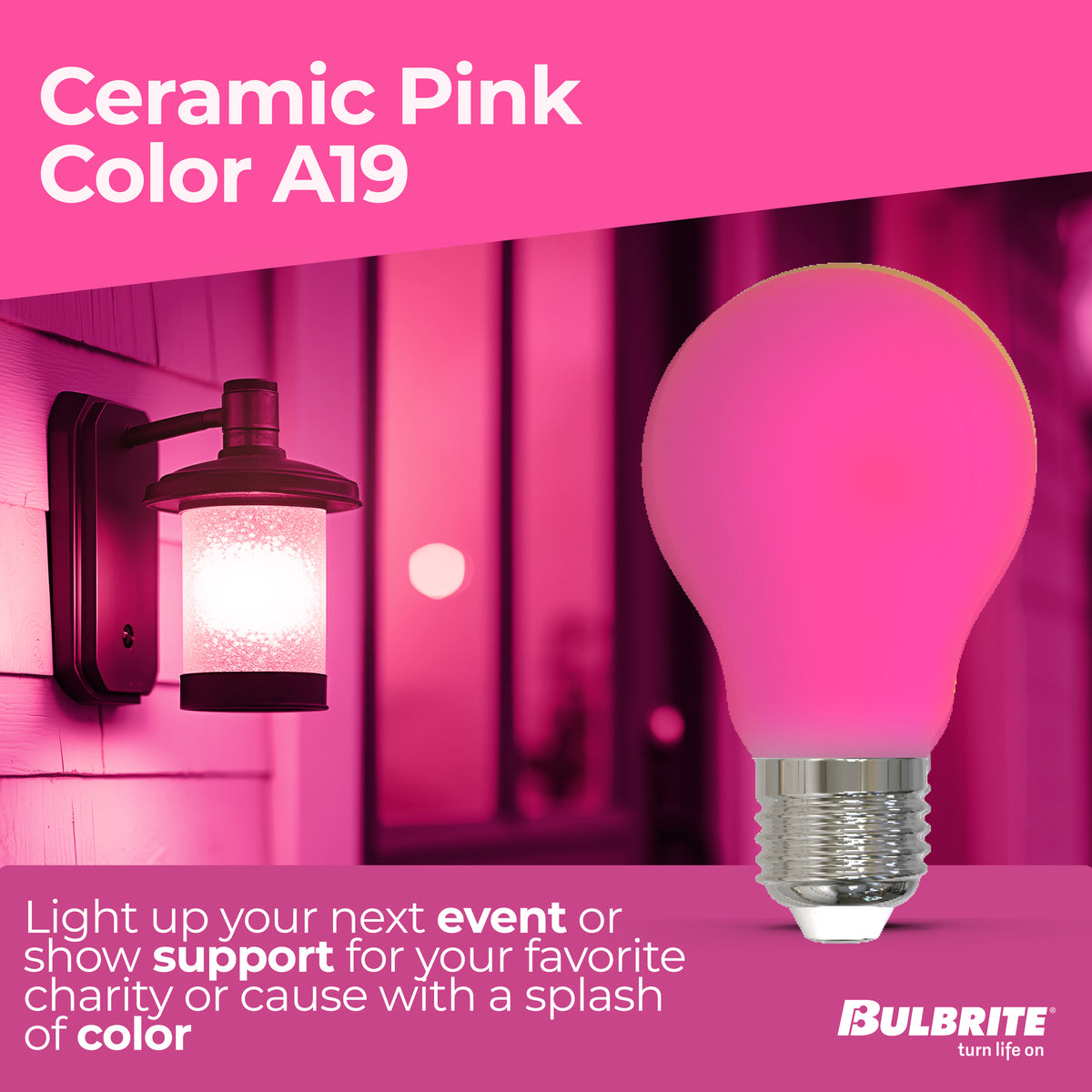 Bulbrite 776110 25-Watt Equivalent Ceramic Pink Color A19 Weatherproof Outdoor E26 Medium Base LED Light Bulb