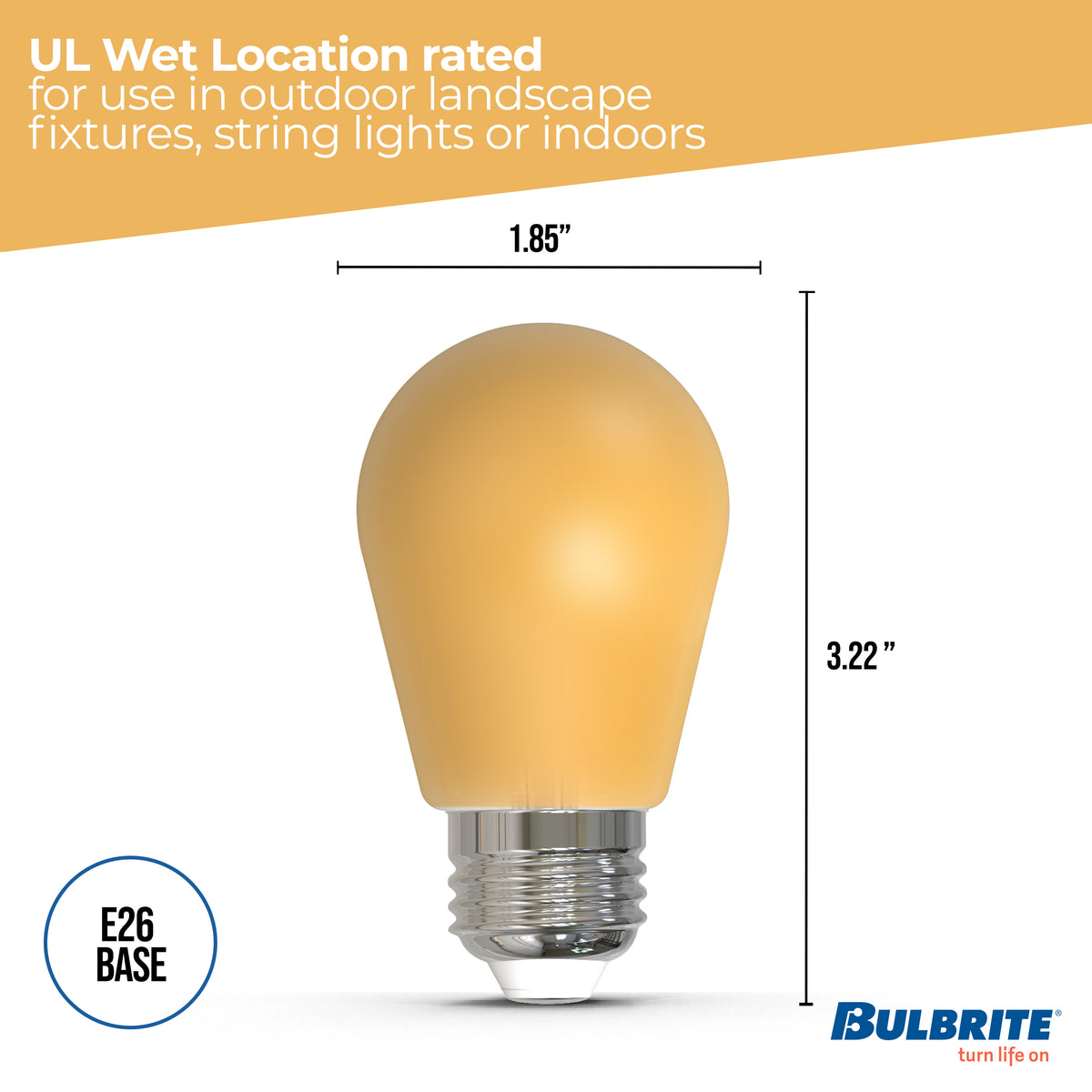 Bulbrite 776152 25-Watt Equivalent Ceramic Yellow Color S14 Weatherproof Outdoor E26 Medium Base LED Light Bulb