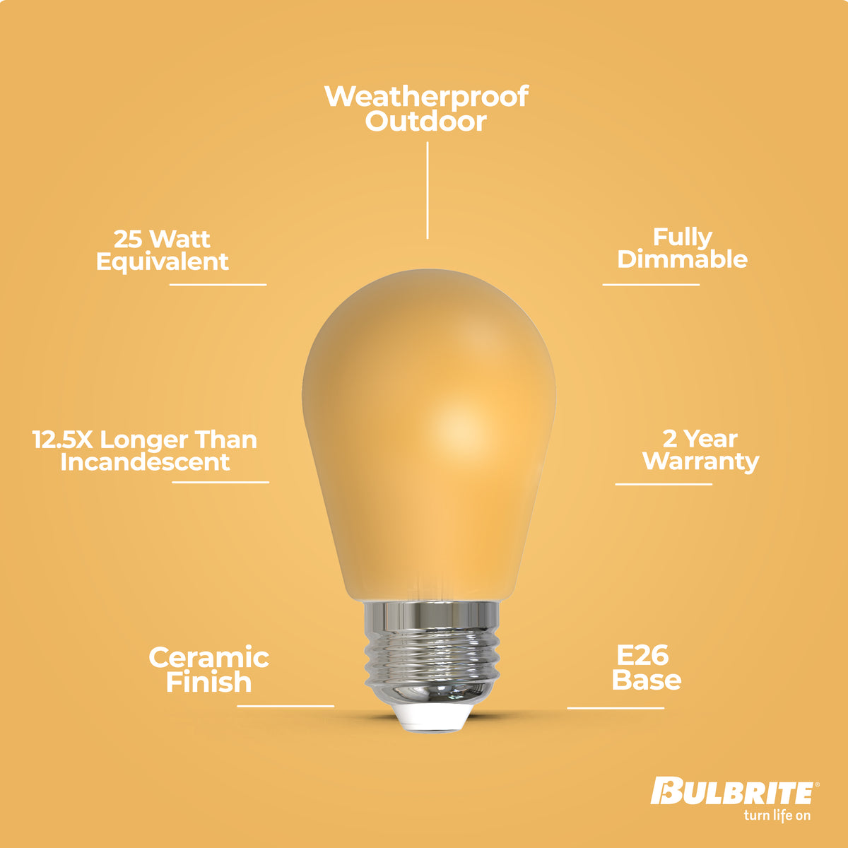 Bulbrite 776152 25-Watt Equivalent Ceramic Yellow Color S14 Weatherproof Outdoor E26 Medium Base LED Light Bulb