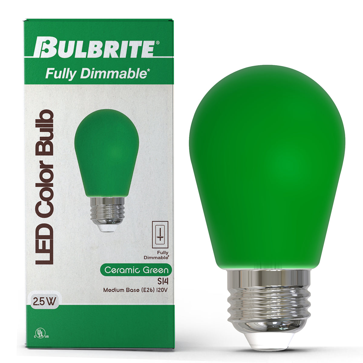 Bulbrite 776153 25-Watt Equivalent Ceramic Green Color S14 Weatherproof Outdoor E26 Medium Base LED Light Bulb