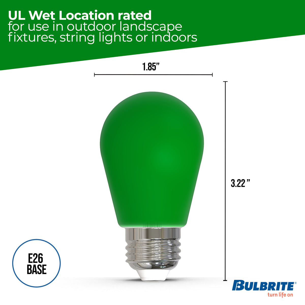 Bulbrite 776153 25-Watt Equivalent Ceramic Green Color S14 Weatherproof Outdoor E26 Medium Base LED Light Bulb