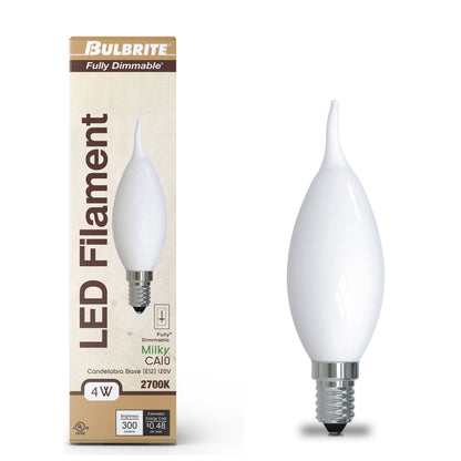 Bulbrite 776861 LED Filament 4.5 Watt CA10 Light Bulb with a Milky Finish and a Candelabra Screw E12 Base - 3000K (Soft White Light) 400 Lumens