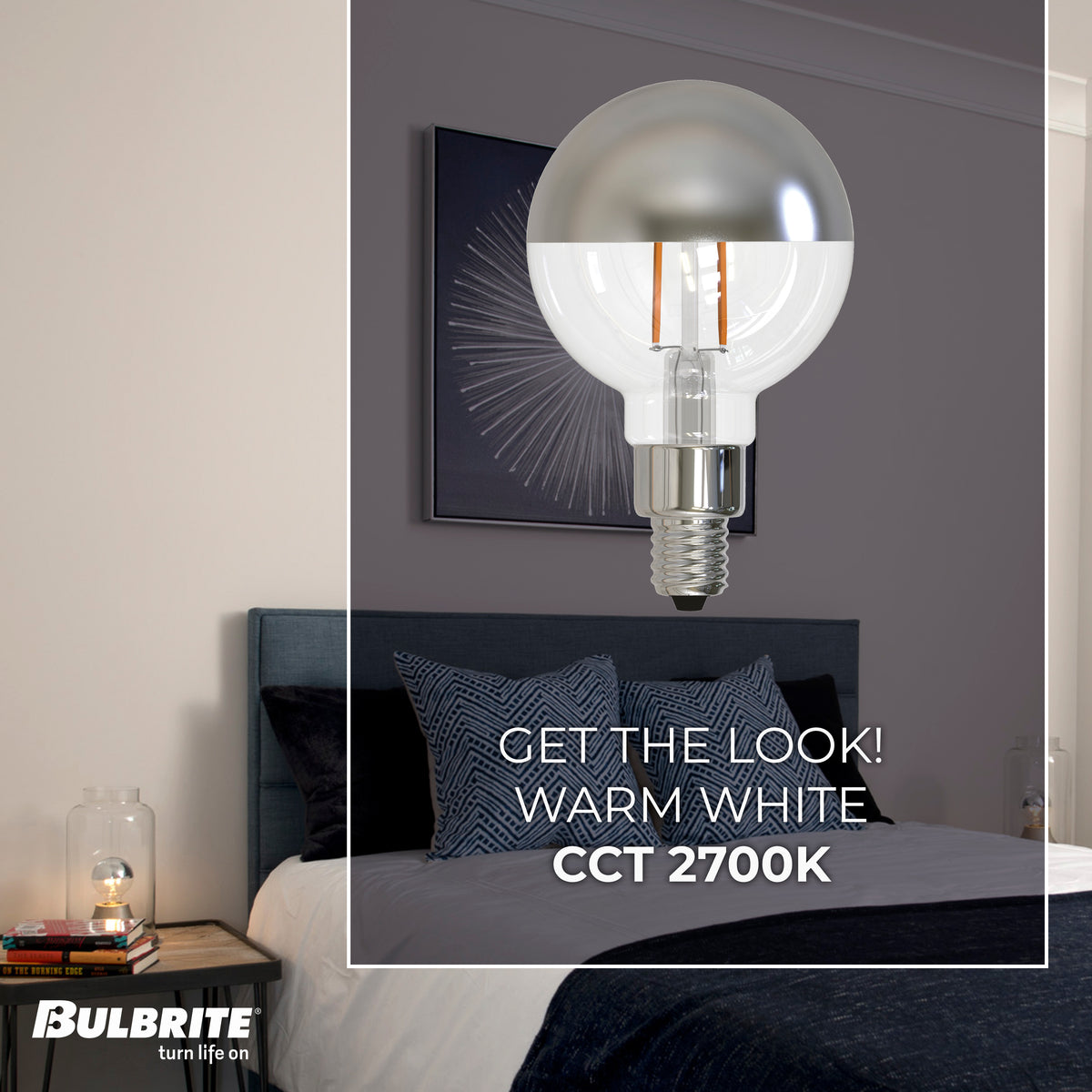 Bulbrite 776771 LED Filament 2.5 Watt G16 Light Bulb with a Half Chrome Finish and a Candelabra Screw E12 Base - 2700K (Warm White Light) 200 Lumens