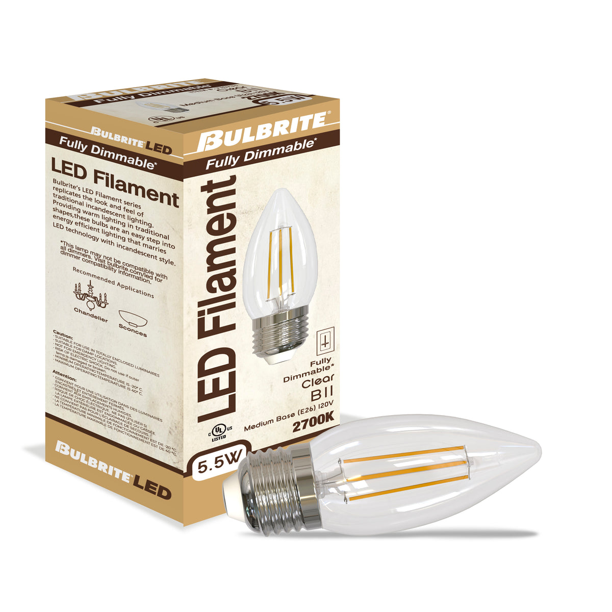 Bulbrite 776733 5.5W B11 Warm White LED Light Bulb