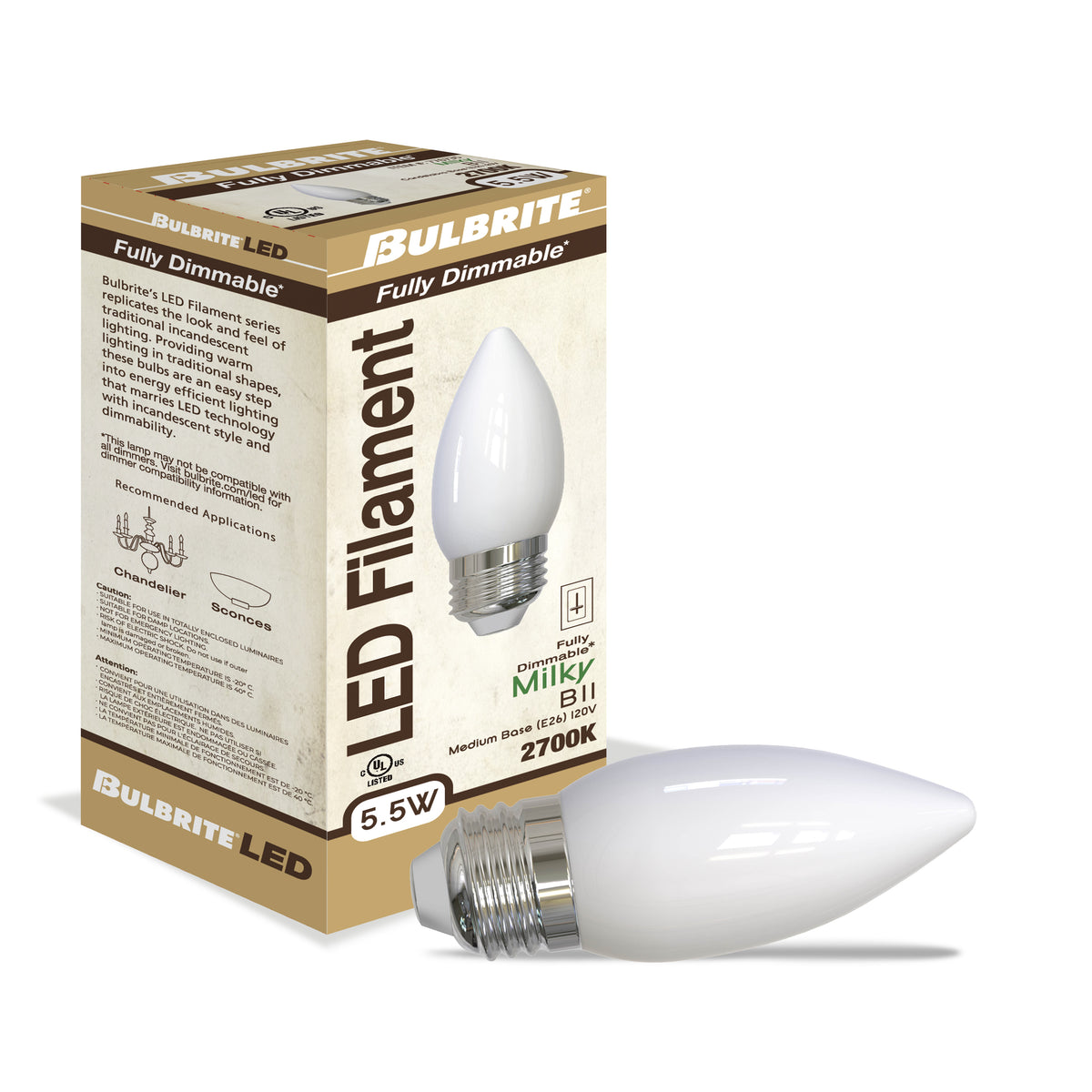 Bulbrite 776735 5.5W B11 Warm White LED Light Bulb