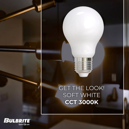 Bulbrite 774263 Bulbrite LED Filament 9 Watt Dimmable A19 Light Bulb with Frost Finish and Medium Screw E26 Base - 3000K(Soft White Light), 800 Lumens