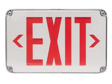MaxLite EX-RW-WL Exit, Double-sided, Thermoplastic, Red Letters, White, Battery Backup, Universal Face (1 Or 2 Sided),wet Locations