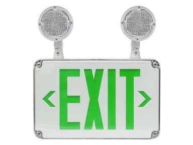 MaxLite EXC-GWRC-WL Exit Emergency Combo, Thermoplastic, Green Letters, White, Bbu, Remote Capable Up To 2 Heads, Universal Face (1 Or 2 Sided), Wet Locations